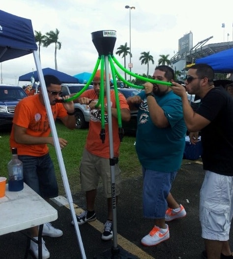 Dolphins-fans-Bongzilla Miami Dolphin fans do a Bongzilla outside Sunlife Stadium